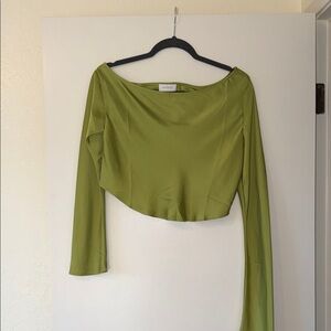 Meshki Sage Green Off-Shoulder Crop Top